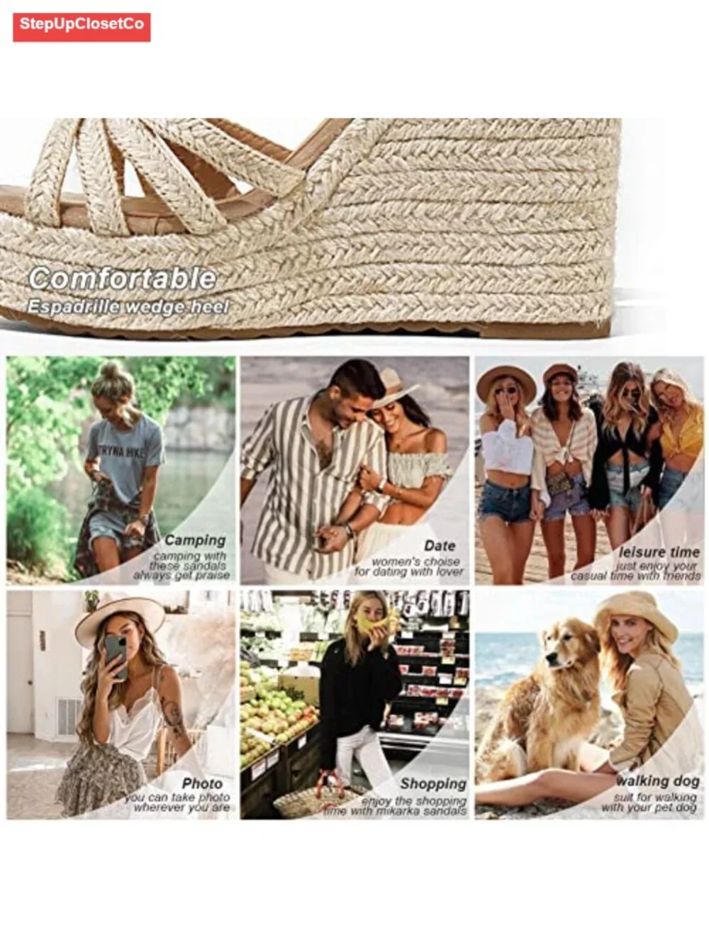 Wedge Heels Sandals Women Open Toe Platform Espadrilles Cushioned Insole