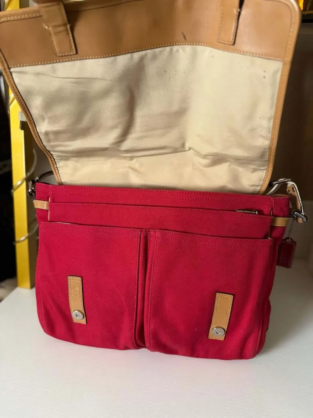 coach heritage stripe canvas messenger bag red f10220 crossbody shoulder bag