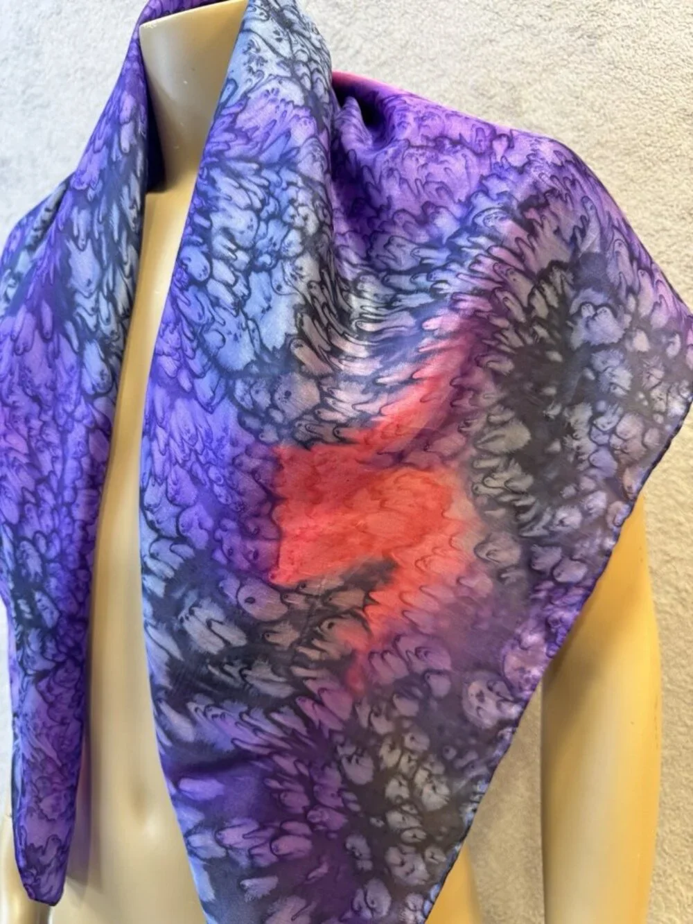 Vintage Silk Scarf Tie Dyed Color Bursts of Purple Pink Abstract 34