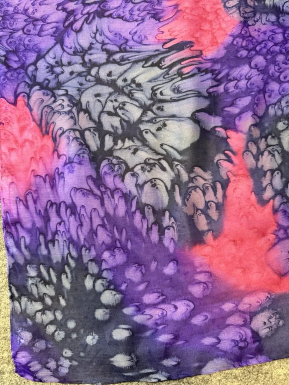 Vintage Silk Scarf Tie Dyed Color Bursts of Purple Pink Abstract 34