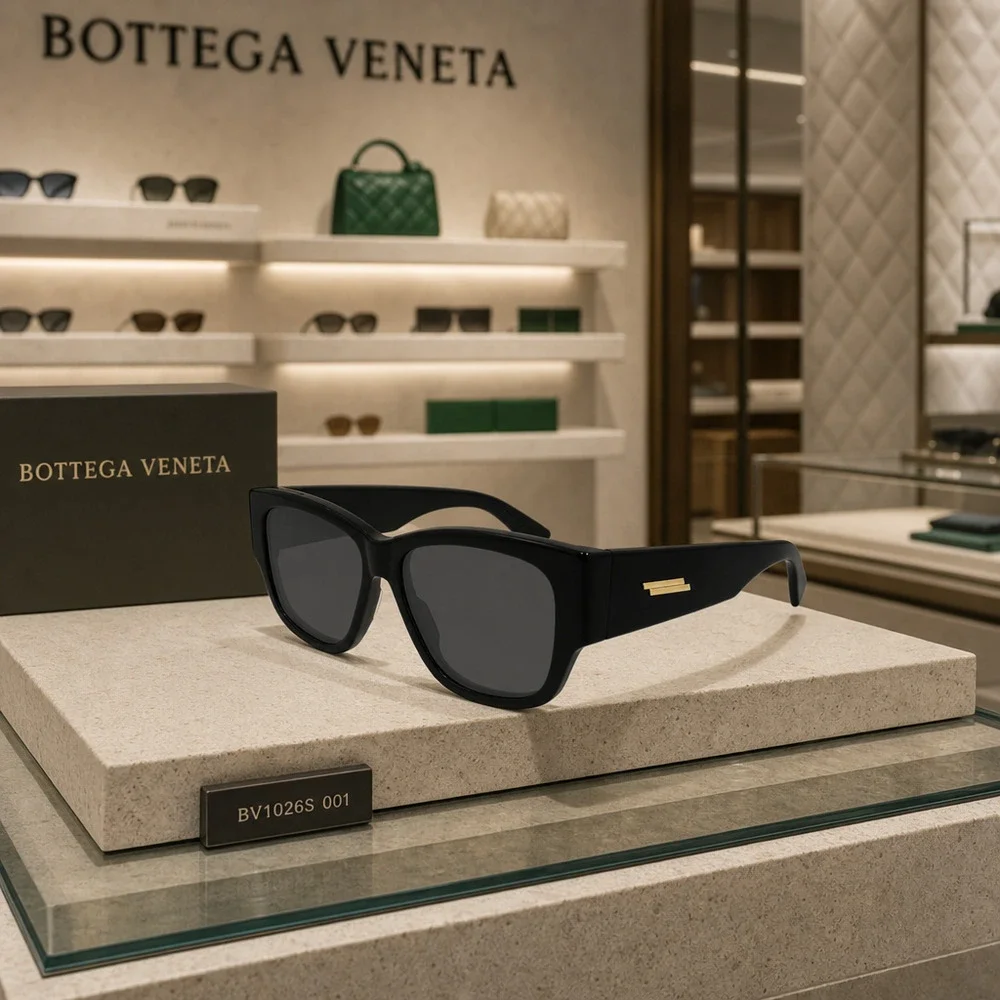 Bottega Veneta BV1026S Black Oversized Bold Square Sunglasses NIB