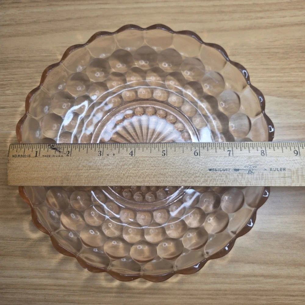 Vintage Pink Depression Glass Bubble Pattern Anchor Hocking Dish Bowl 8 1/2
