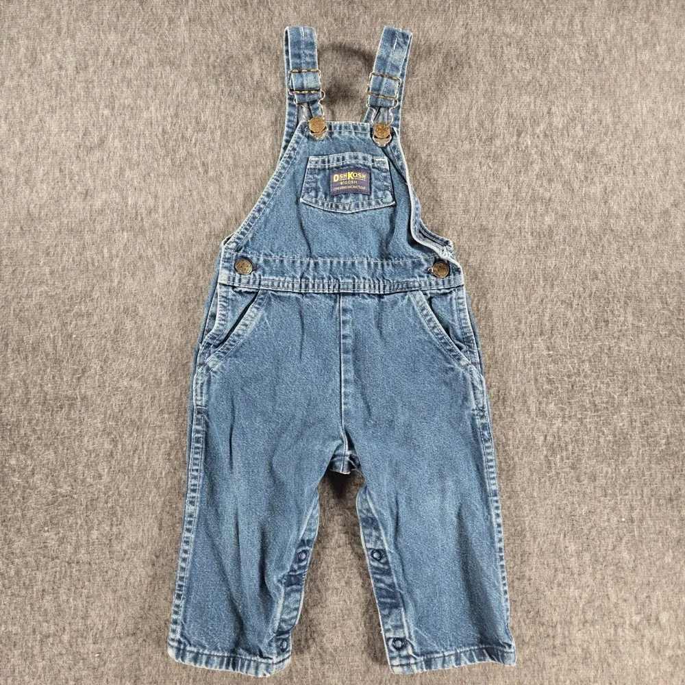 Vintage‎ OshKosh B'Gosh Overalls Kids 24M Blue Denim Vestbak USA Cotton