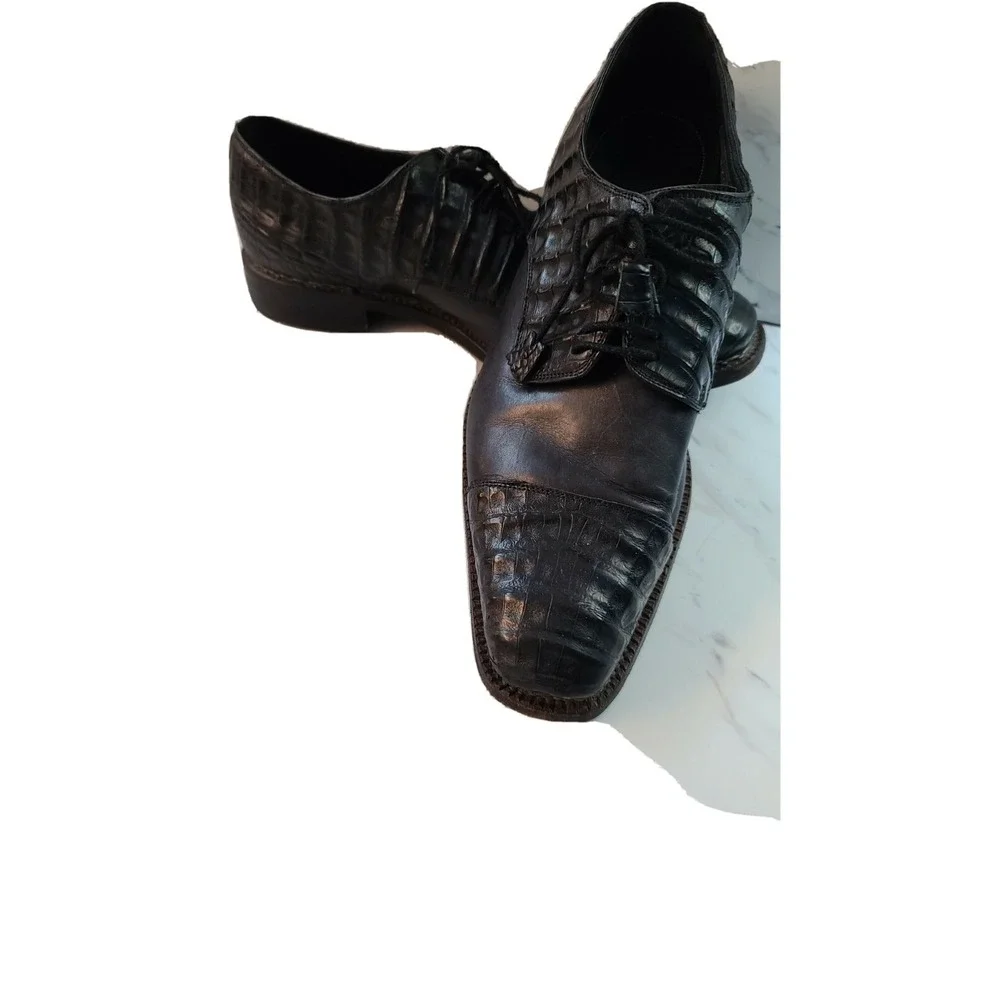 Barneys New York Black Alligator Men's Lace Shoes@[99‎ Sz10.5