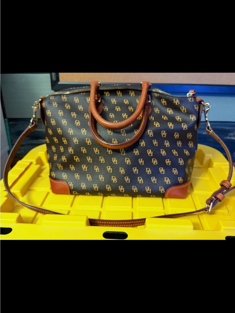 Dooney & Bourke Brown and Gold Monogram Satchel