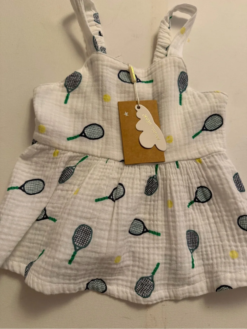 Angel Dear White Tennis Racket Peplum Top & Navy Shorts Set