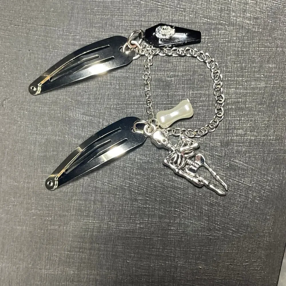Goth Skeleton Chain Hair Clips Y2K Grunge Alt Hair Accessories