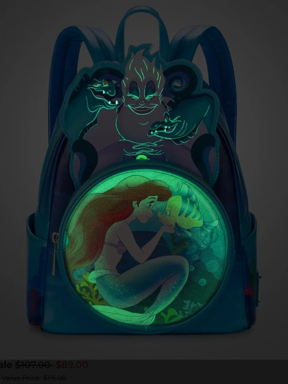 Loungefly Disney Parks Little Mermaid 35th Glow-in-the-Dark Ursula Mini Backpack