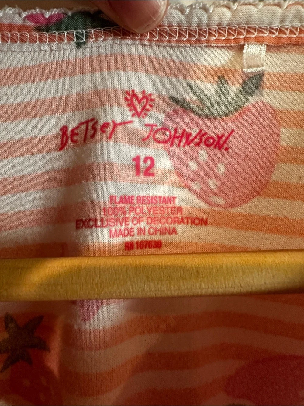 Betsey Johnson Girls Strawberry Stripe Nightgown Pink Ruffle Hem Sleep Dress EUC