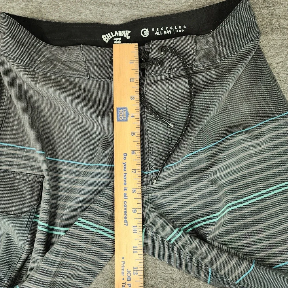 Billabong Board Short 28x11 Men Recycler All Day Pro Stripe Gray Aqua Flat Front