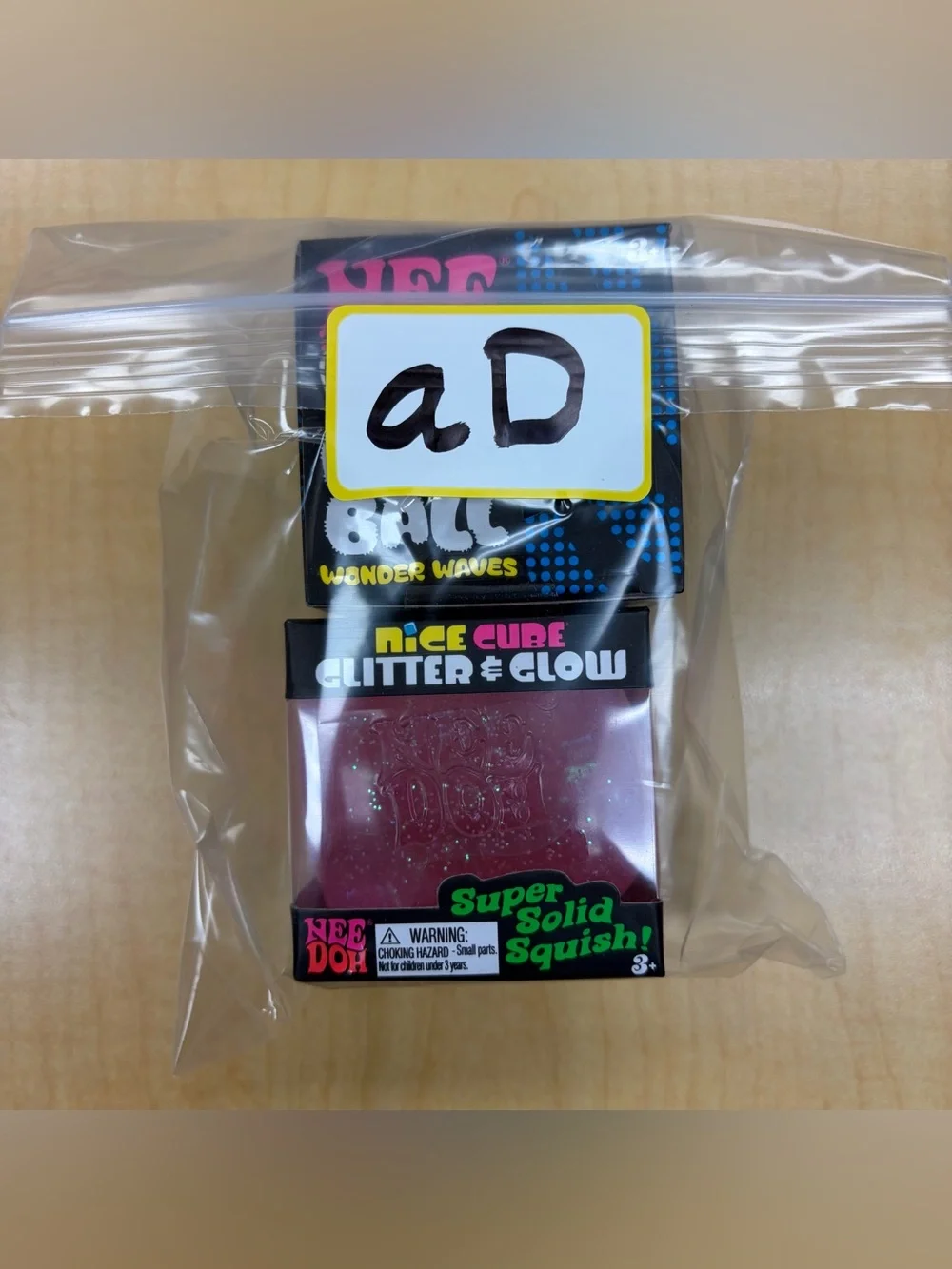 Lot of 2: Needoh Fuzz Ball Wonder/Nice Cube Glitter & Glow Fidget Blue/Pink New