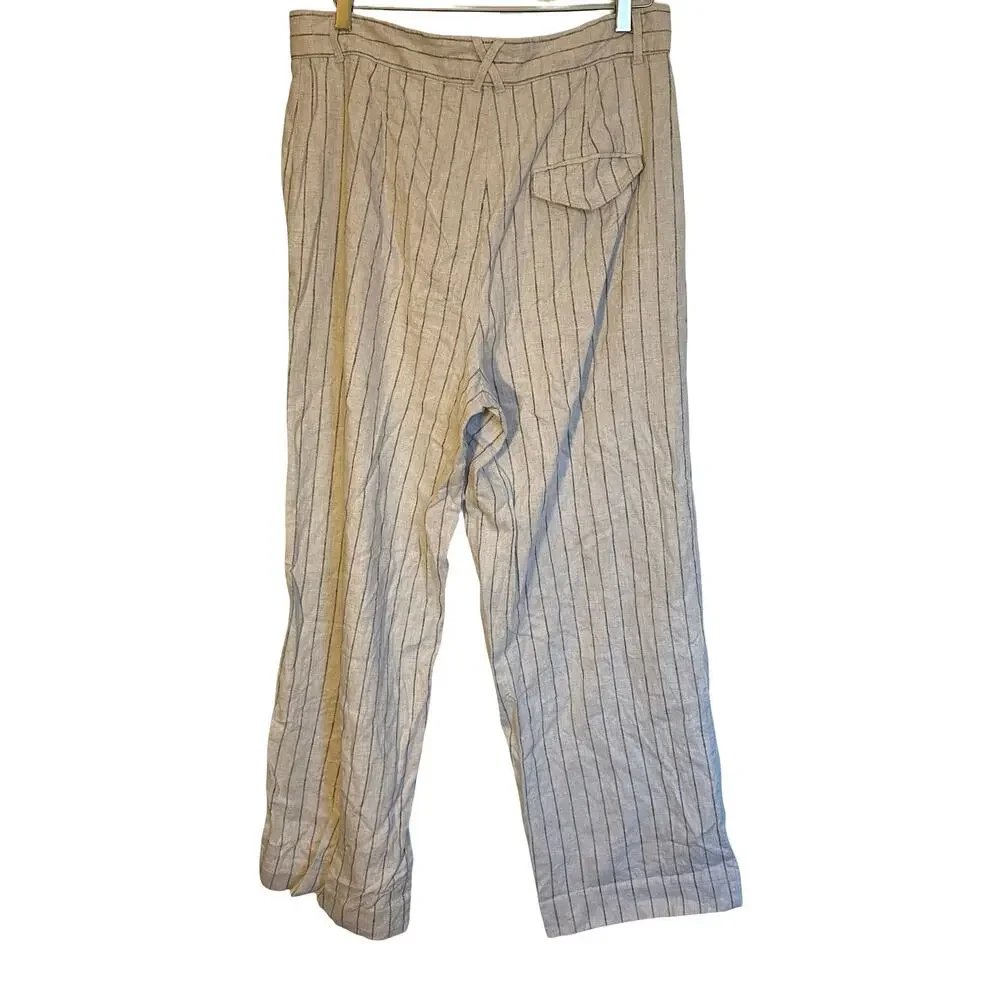 Banana Republic High Rise Linen Wide Leg Pleated Trousers Striped Plus Size 16