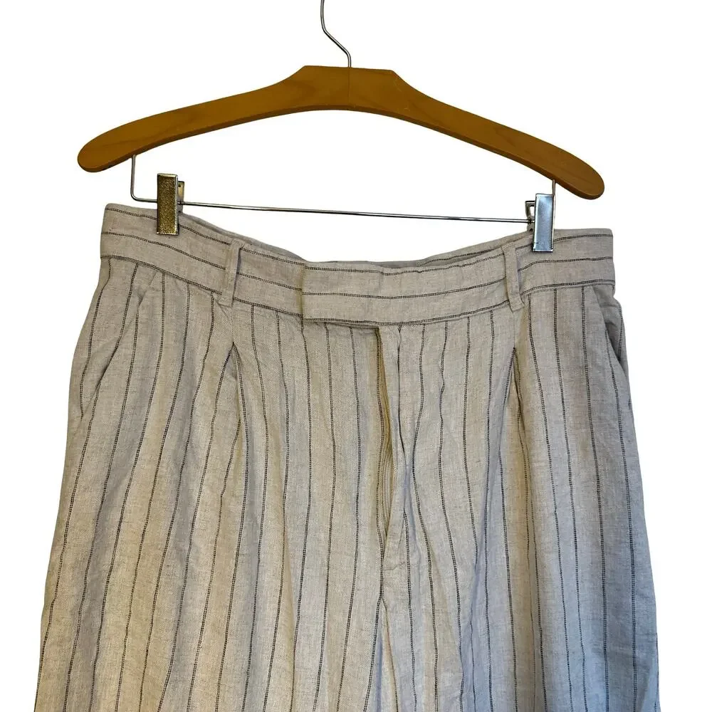 Banana Republic High Rise Linen Wide Leg Pleated Trousers Striped Plus Size 16