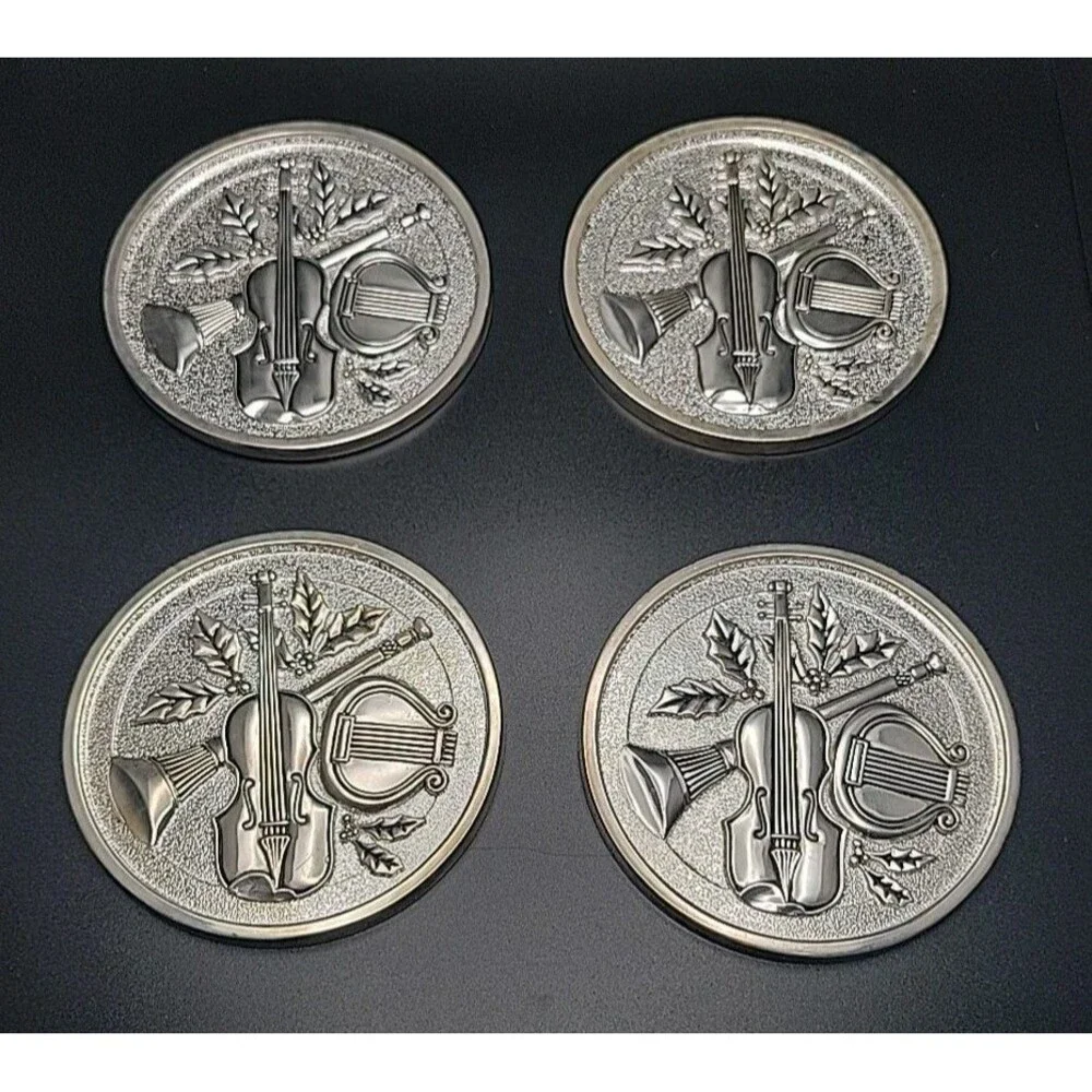 Vintage Bombay Company Silver Classical Suite Coasters Set of 4 Godinger Music