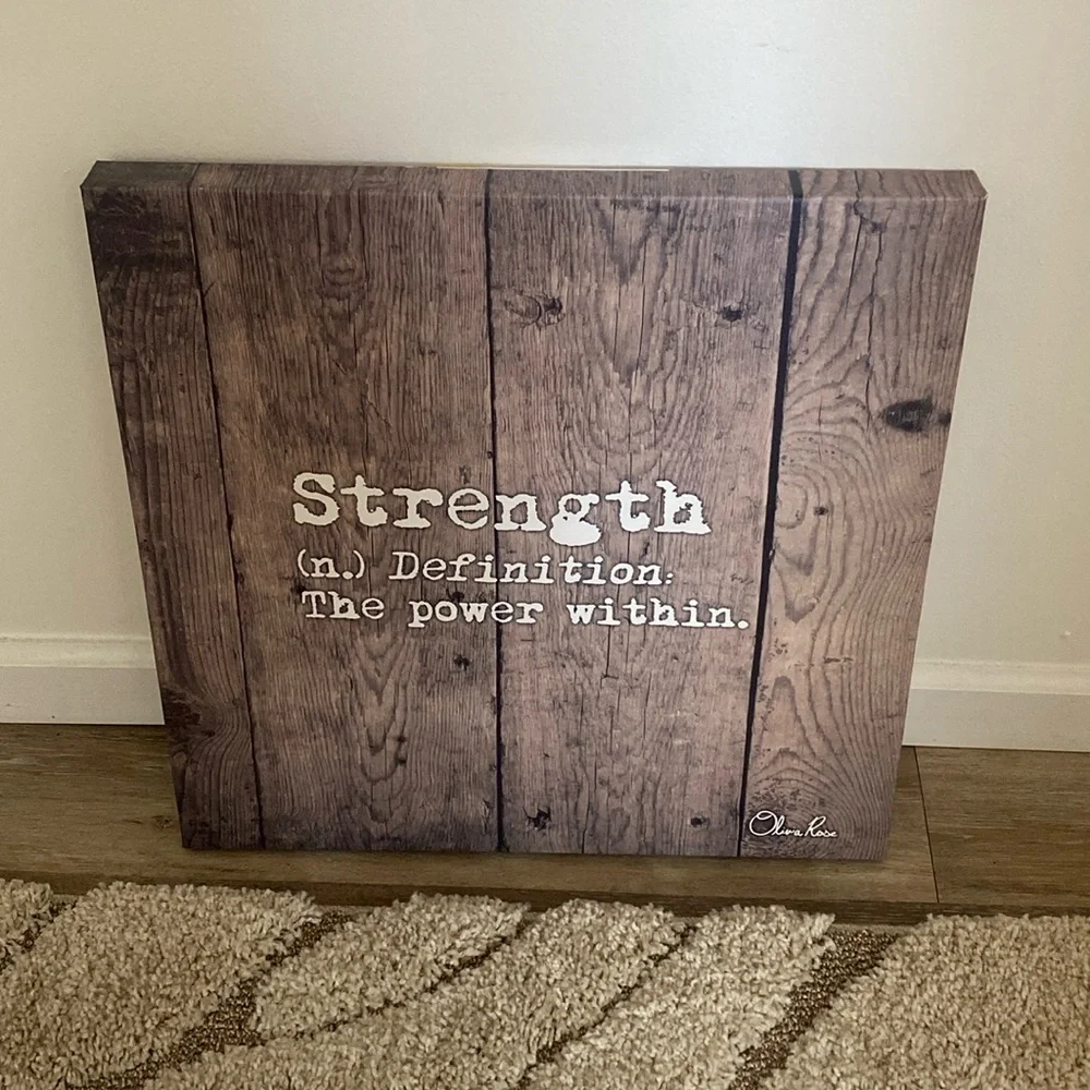 Vintage Pier 1 Strength The Power Within Faux Wood Canvas Art Sign 20x20
