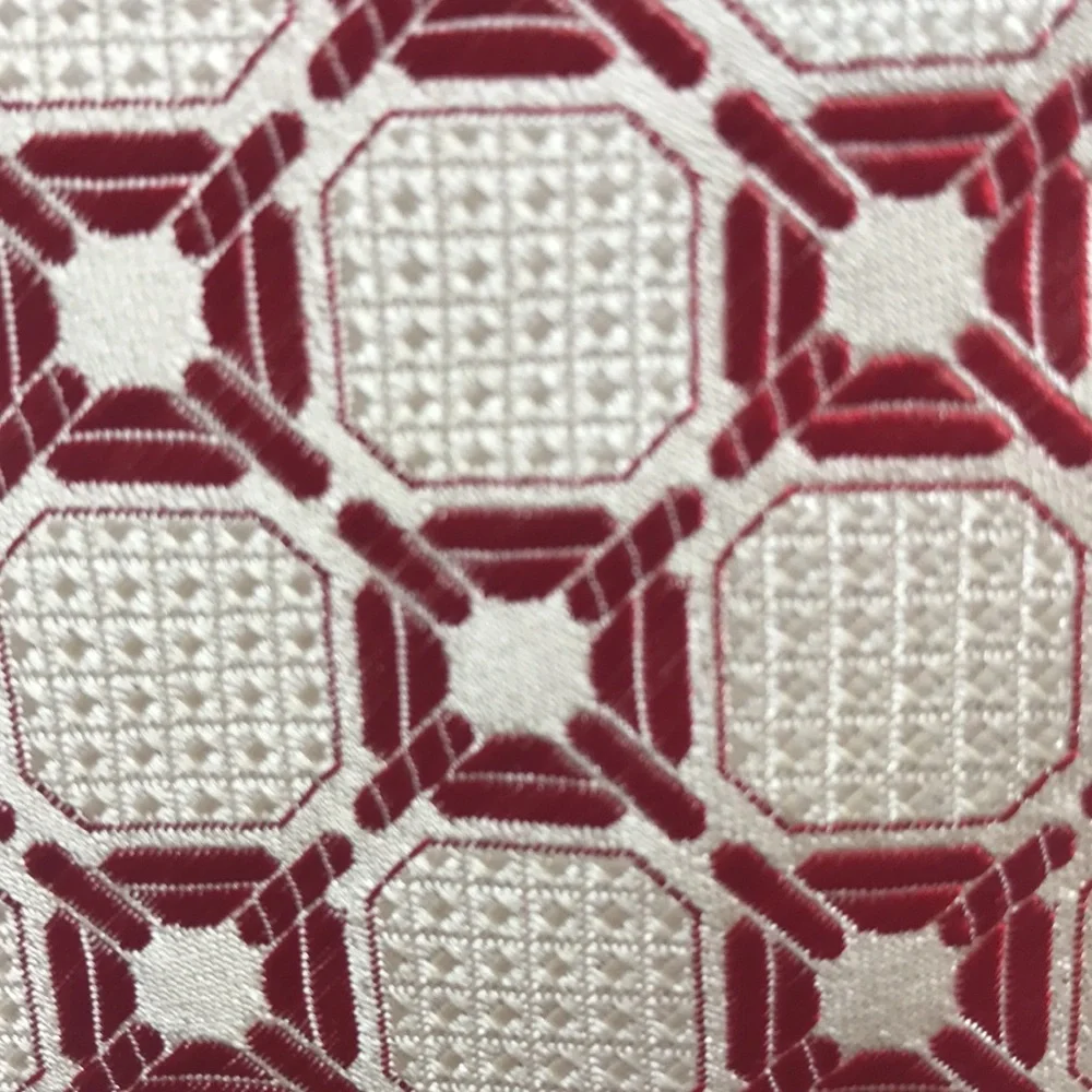 La Cravate Carven Paris Men’s Vintage Red Cream Octagon Geometrical Pattern Tie