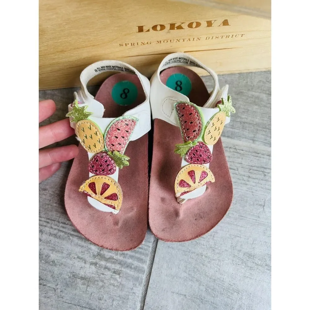 MAGGIE & ZOE Boutique Glitter Fruit Tropical Thong Summer Sandals Shoes Girls 8