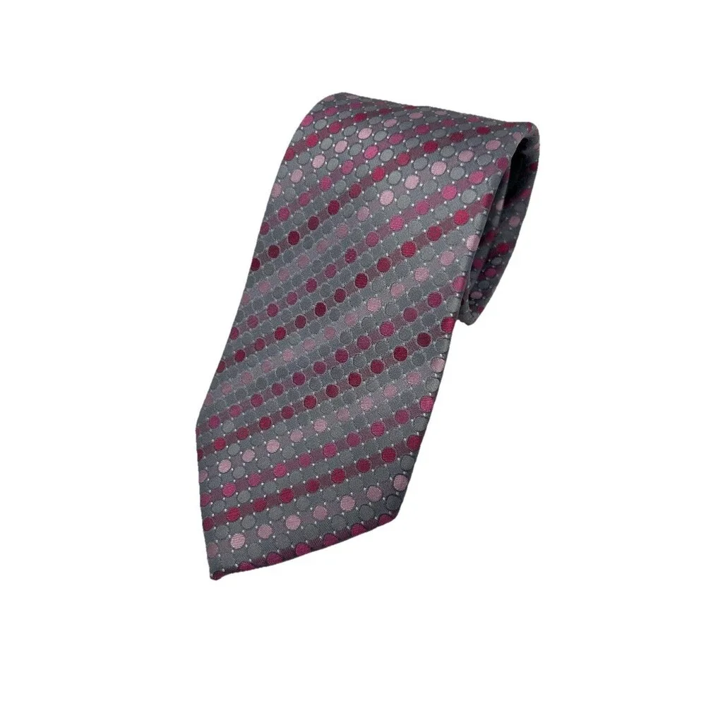 Calvin Klein‎ Gray & Pink Polka Dot Silk Tie 59