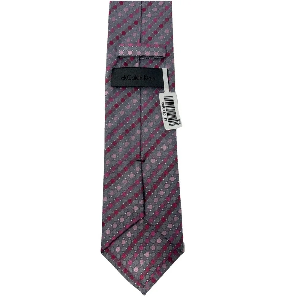 Calvin Klein‎ Gray & Pink Polka Dot Silk Tie 59