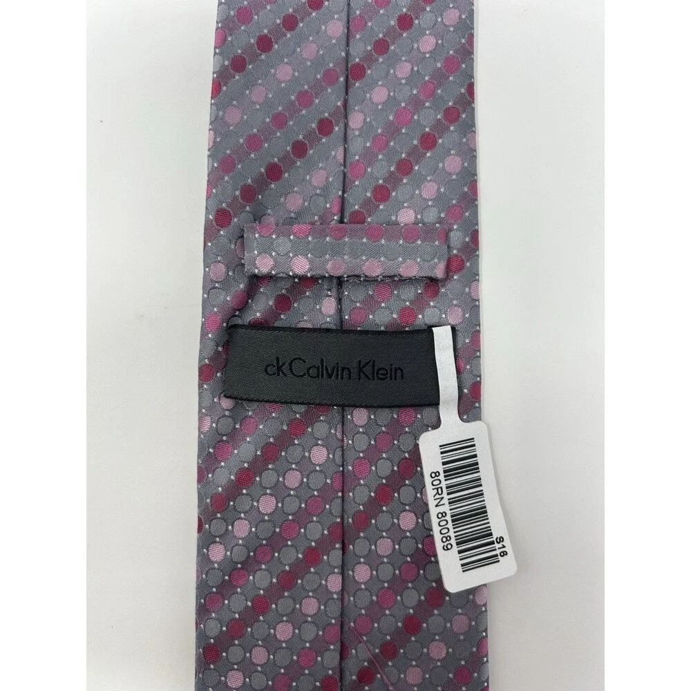 Calvin Klein‎ Gray & Pink Polka Dot Silk Tie 59