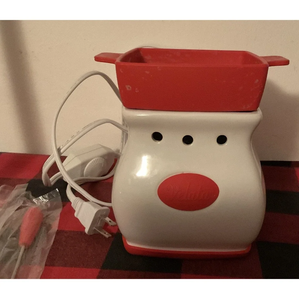 Velata Maraschino Curve Fondue Warmer Red White Silicone Dish Forks Complete Set