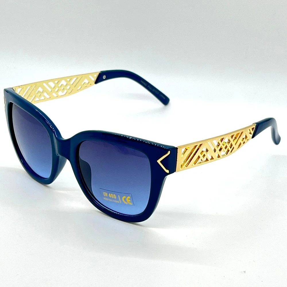 Womens Cat Eye Sunglasses Gold Accent Designer Fashion Sun Glasses UV400 Protect