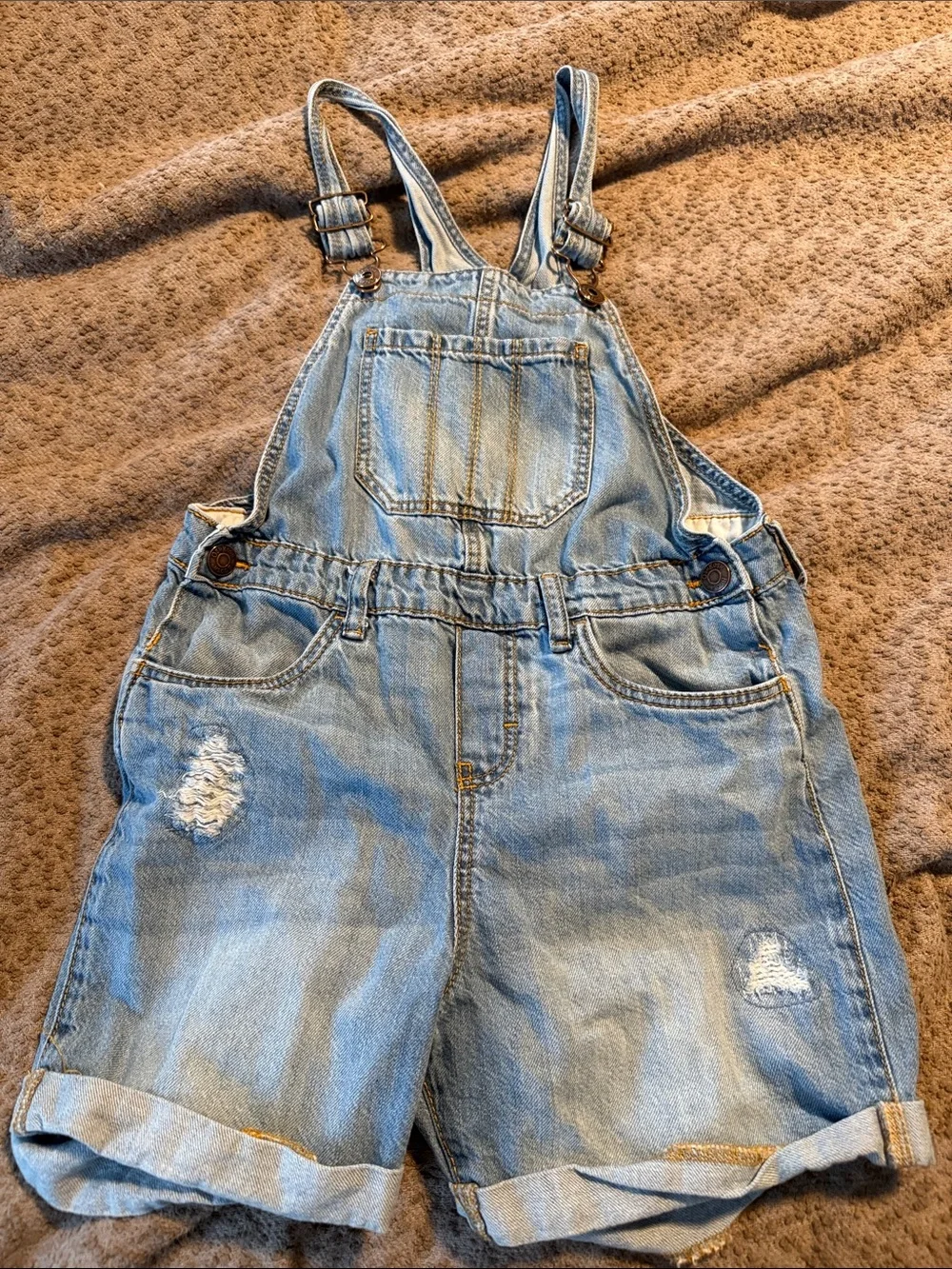 OshKosh B'gosh Light Blue Denim Shortalls with Distressed Accents