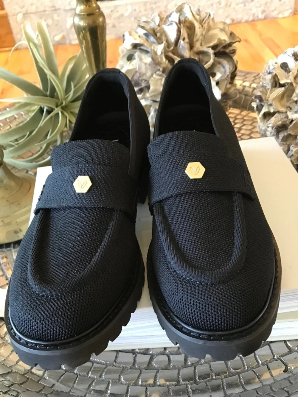 Vivaia Black Platform Loafer - Gold Accent