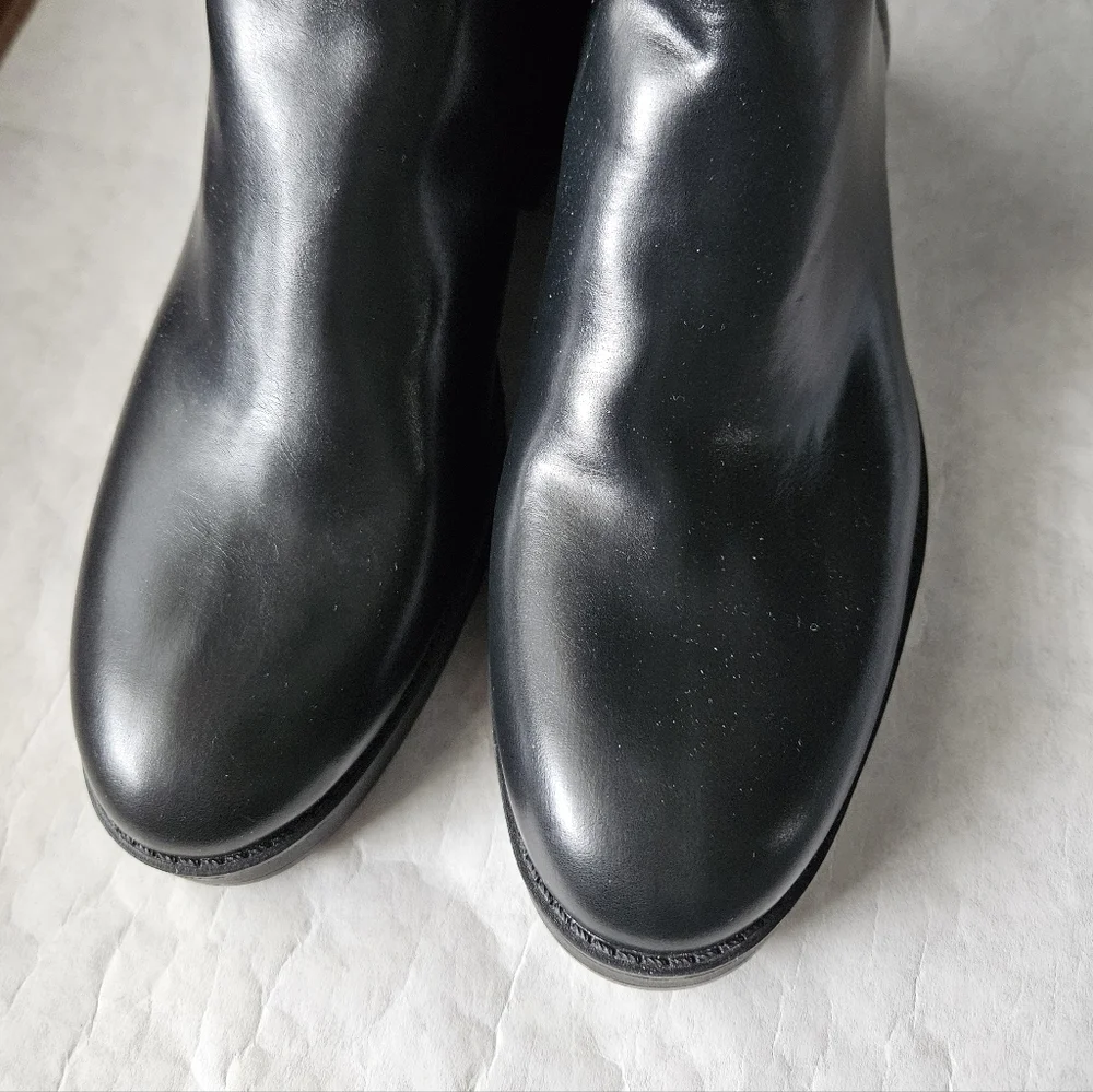 Zara black riding boots buckle strap full width NWT