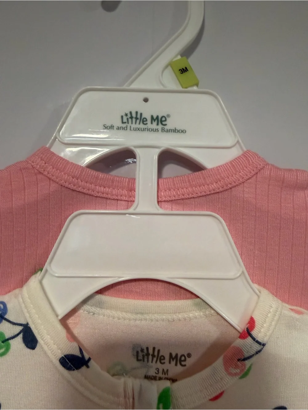 Little Me Bamboo Pink & Cream Cherry Print Footed One-Piece - 2-Pack NWT‎