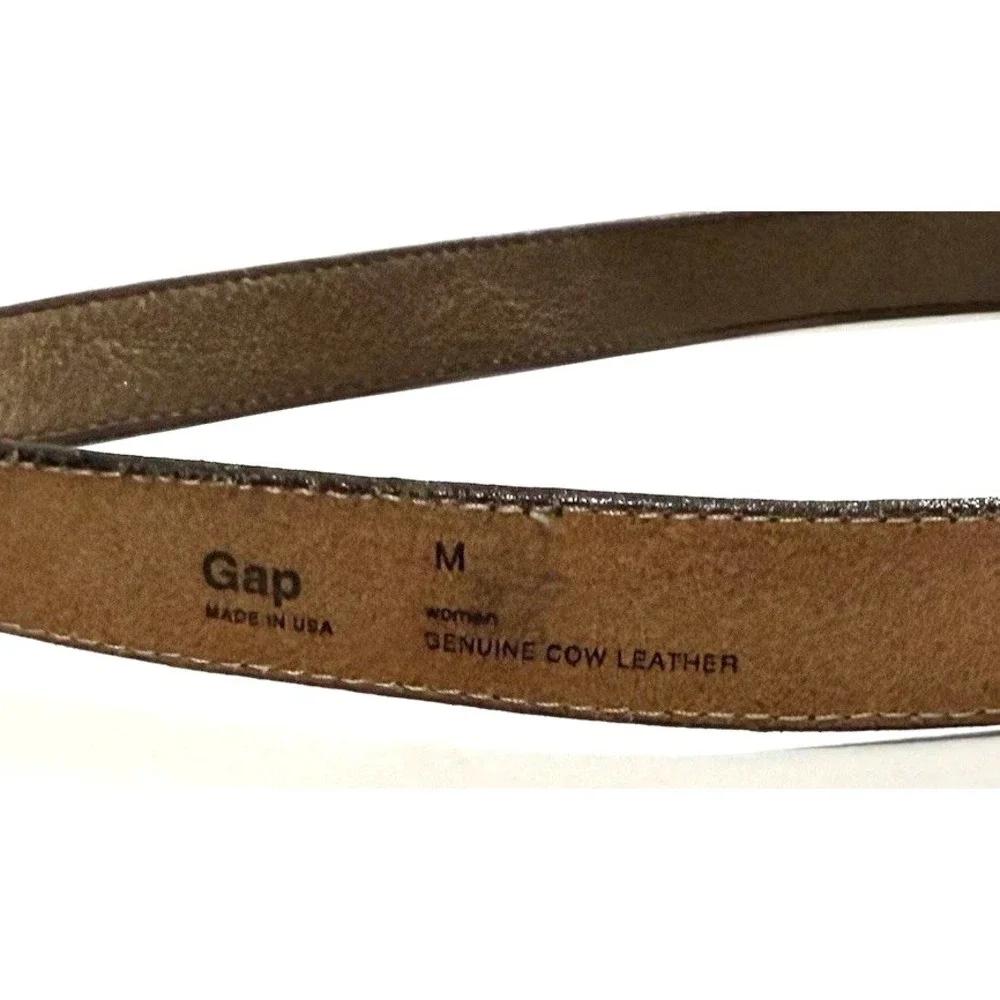 GAP Belt Womens Medium Genuine Cow Leather Brown Golden Grommets Made In USA