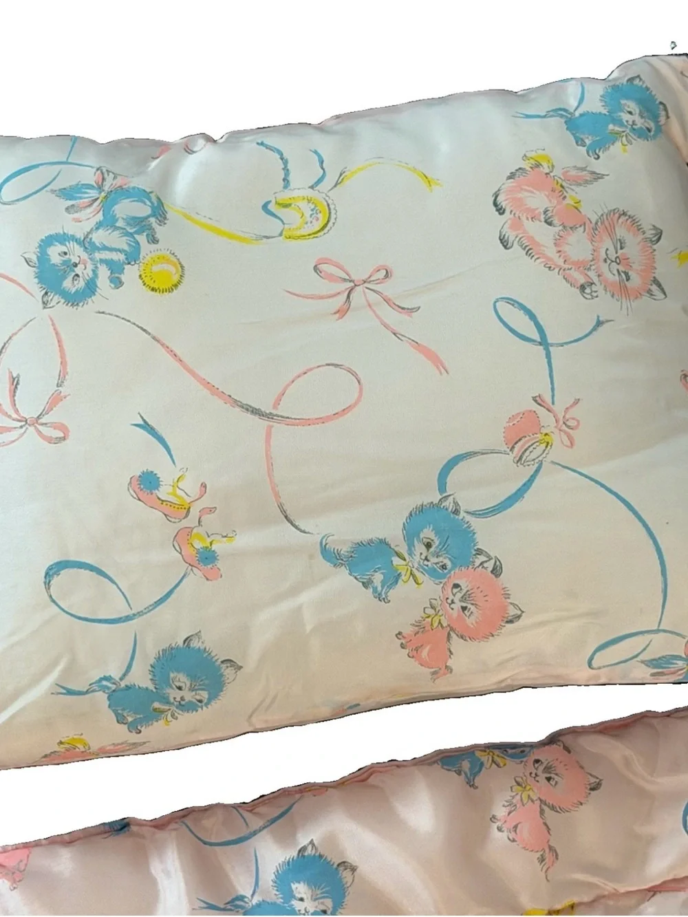 Vintage Rosebud Pink Blue Cat Kitten Baby Toddler Blanket Polyester