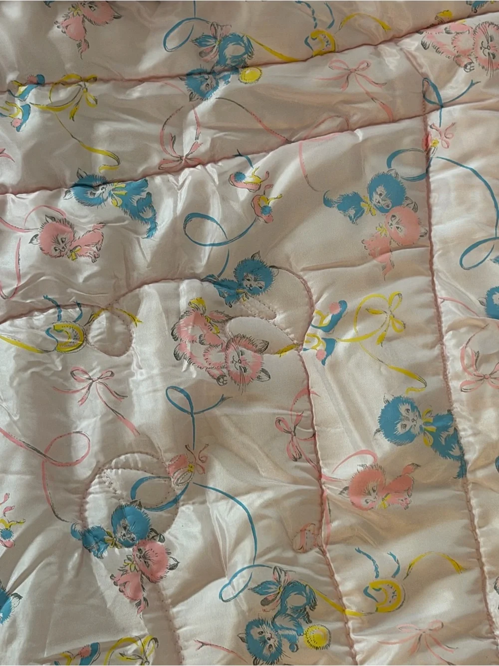Vintage Rosebud Pink Blue Cat Kitten Baby Toddler Blanket Polyester