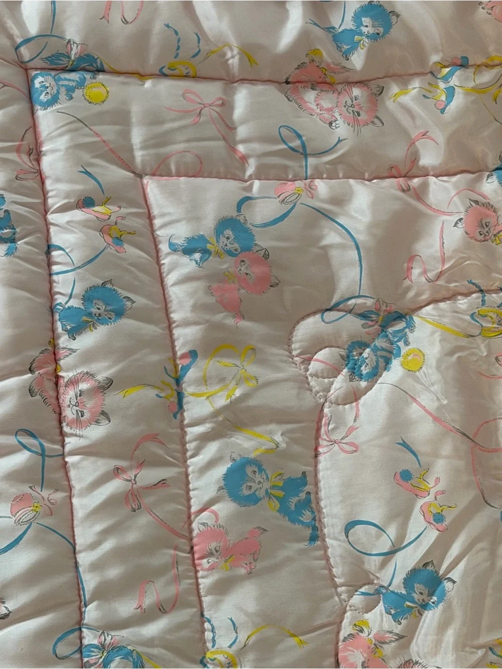 Vintage Rosebud Pink Blue Cat Kitten Baby Toddler Blanket Polyester