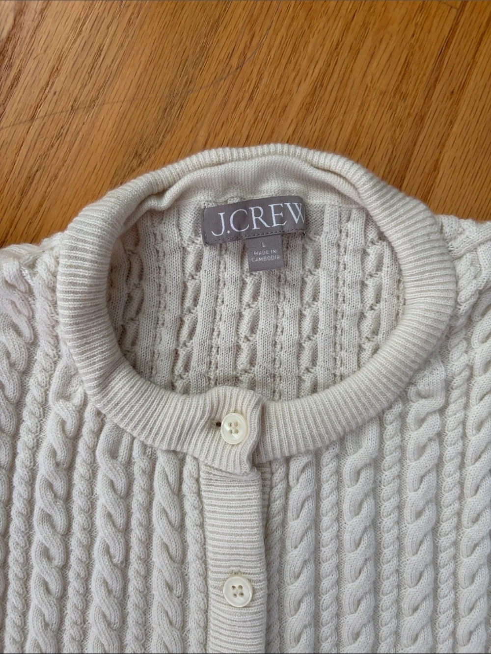 J.Crew cableknit crewneck cardigan in Merino wool cream size large
