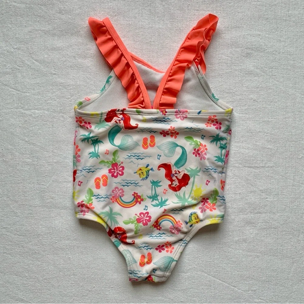 Disney Princess Ariel Little Mermaid Flounder Fish Rainbow Ruffle Swimsuit 2T