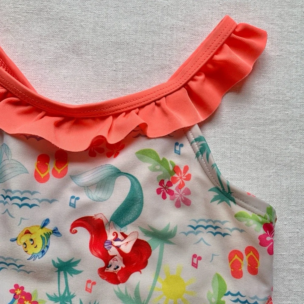 Disney Princess Ariel Little Mermaid Flounder Fish Rainbow Ruffle Swimsuit 2T