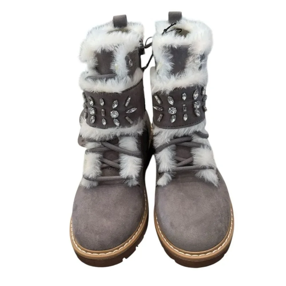 New Wonder Nation Gray Suede Boots White Fur Trim 2