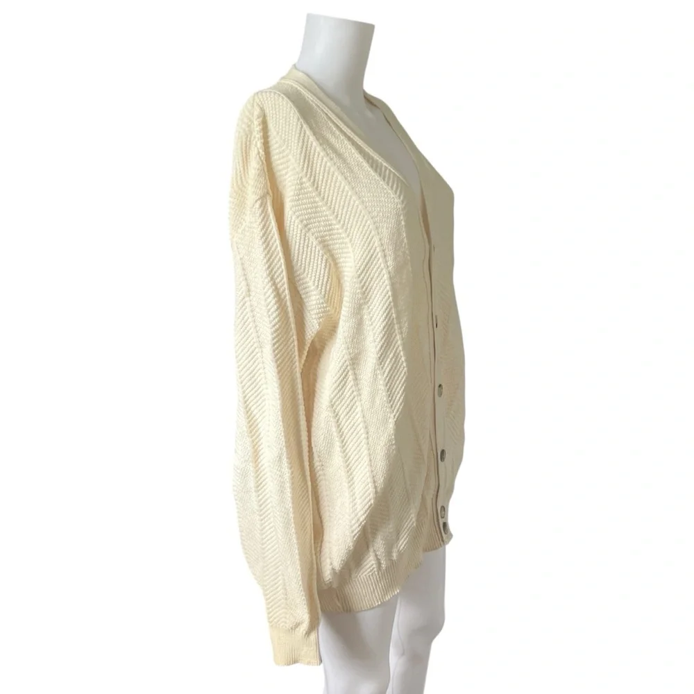 Vintage Cream Knit Fisherman Sweater Cotton Croft & Barrow Mens Size Large Tall