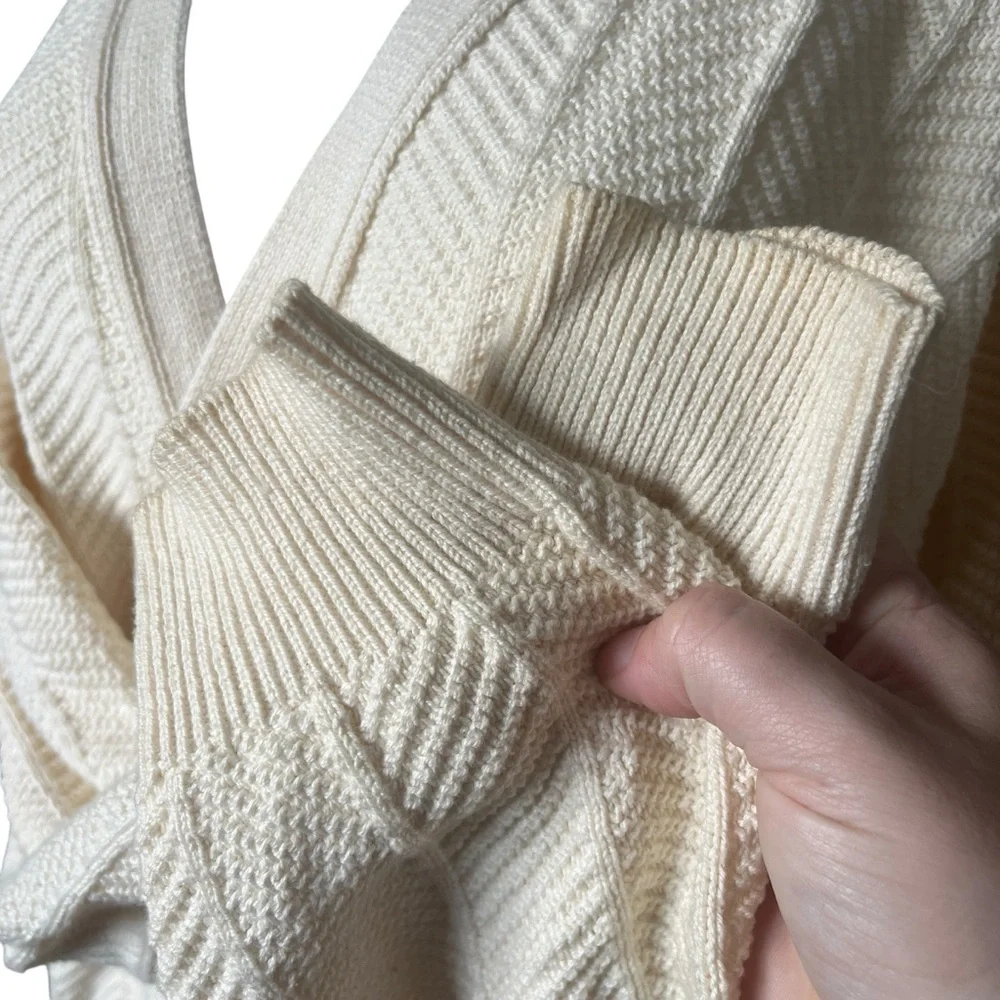 Vintage Cream Knit Fisherman Sweater Cotton Croft & Barrow Mens Size Large Tall