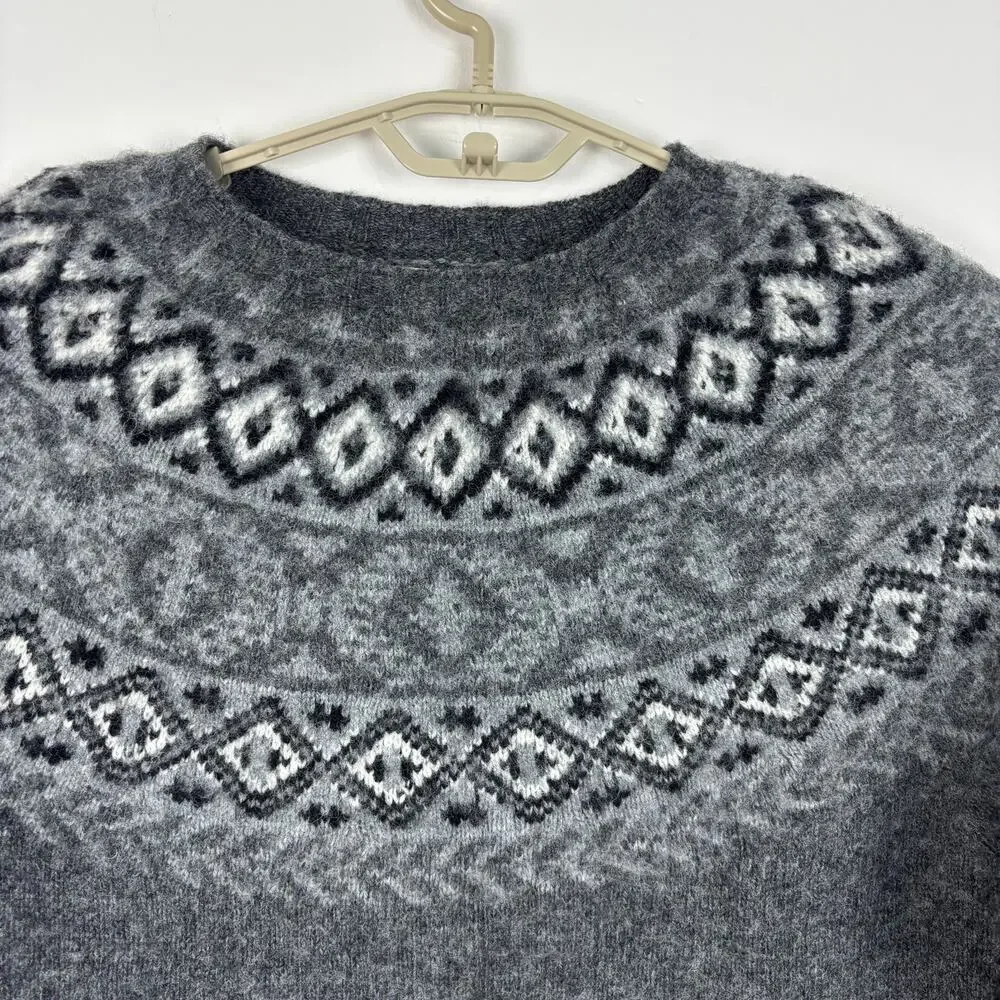 Norse Projects Birnir Fair Isle Gray Sweater Large 100% Pure New Wool *hole