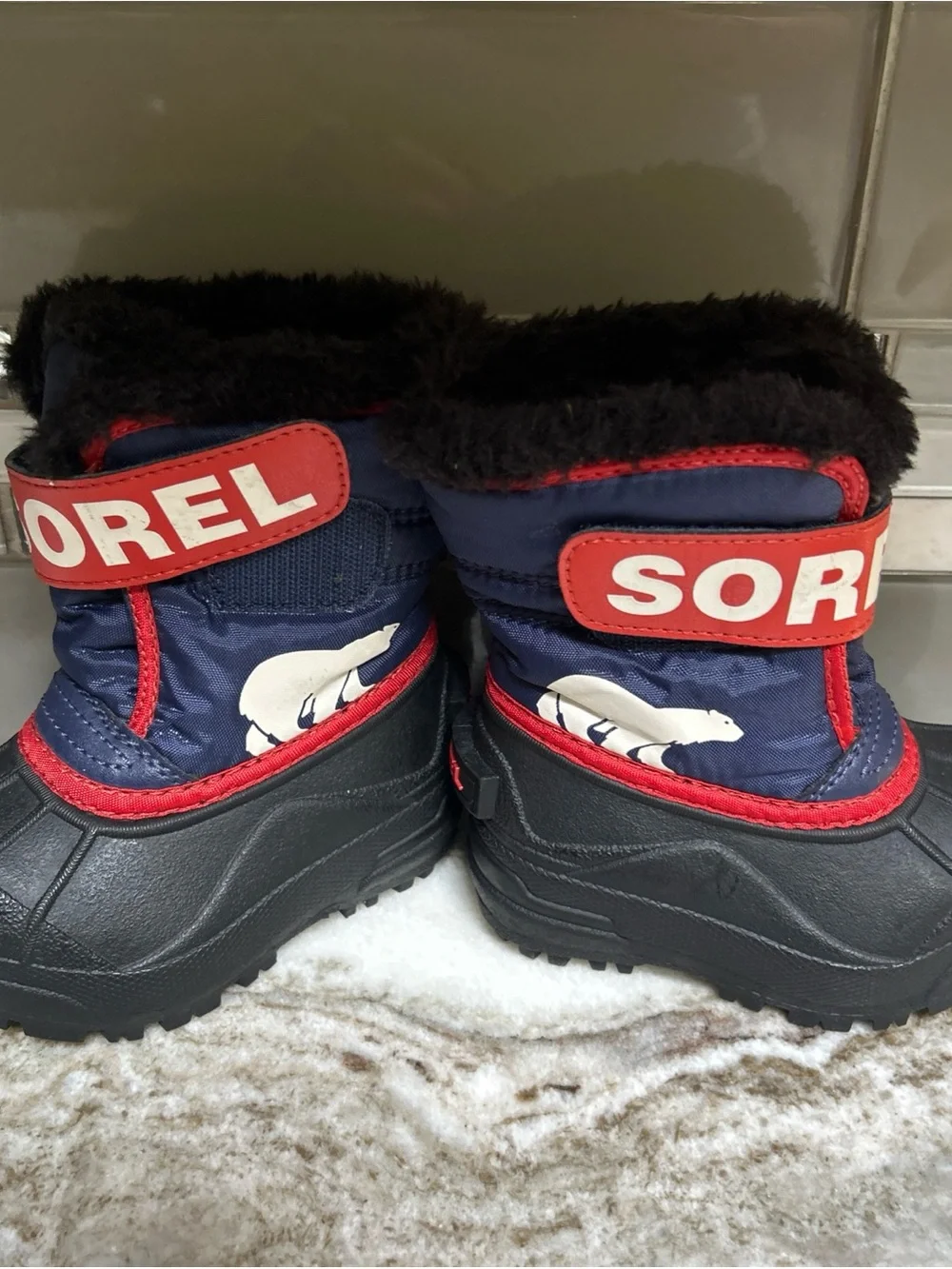 Sorel Snow Commander Winter  Snow Boots Blue Fur Waterproof Size 5 Toddler New.