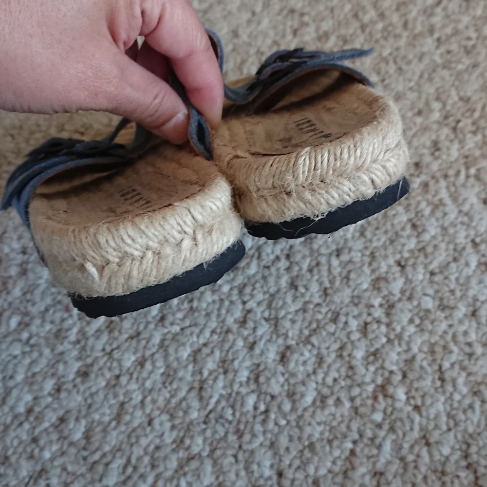 Manebi Nordic Espadrille blue suede Slides size 6.5