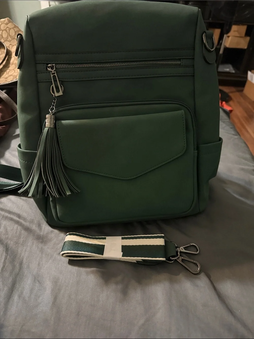 Green Women's Tassel Backpack - Stylish Everyday Bag