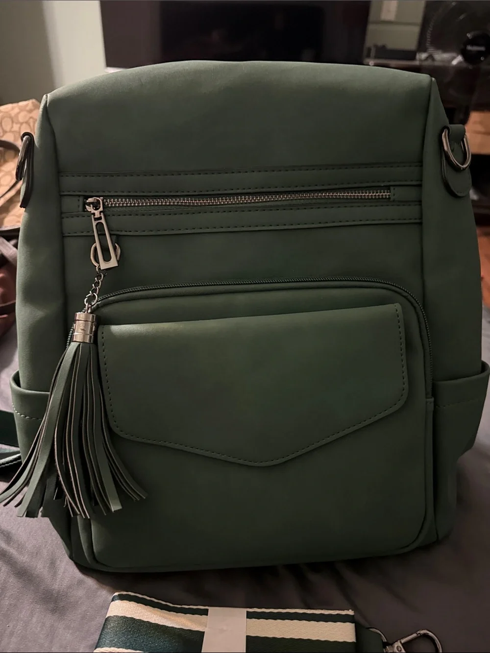 Green Women's Tassel Backpack - Stylish Everyday Bag