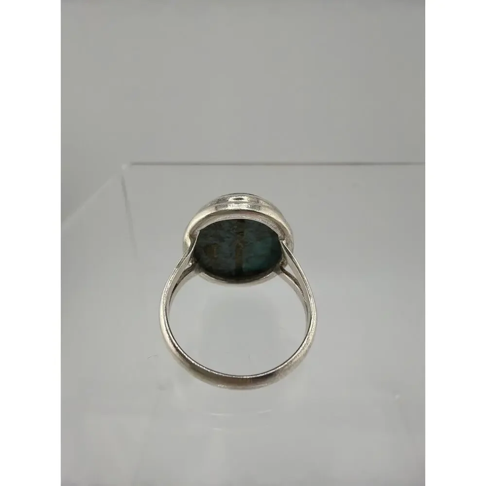 Large Oval Turquoise Matrix 925 Sterling Silver Statement Ring Size 9.5