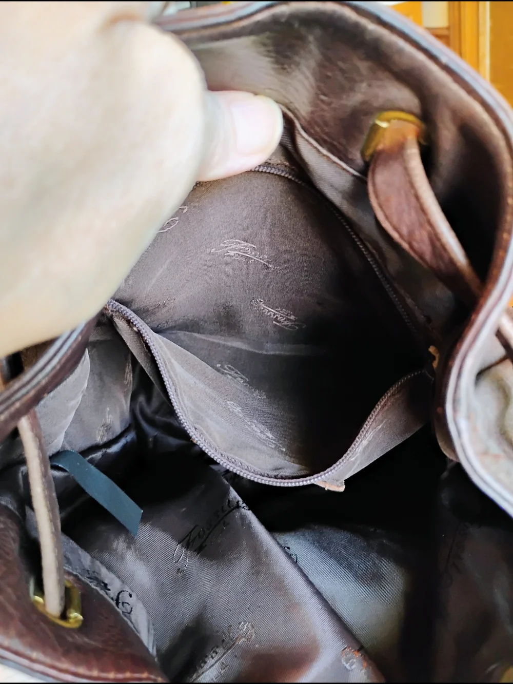 Fossil Dark Brown Pebble Grain Leather Drawstring Flap Bucket Backpack / Purse