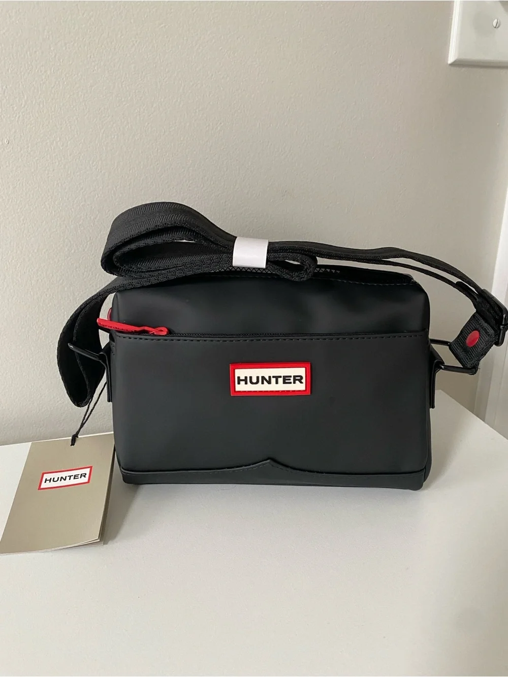 Hunter Black Crossbody Bag with Red Accents