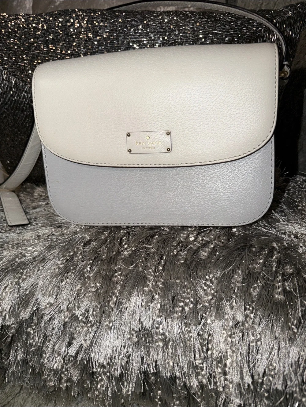 kate spade Two-Tone White & Light Gray Pebbled Leather Crossbody