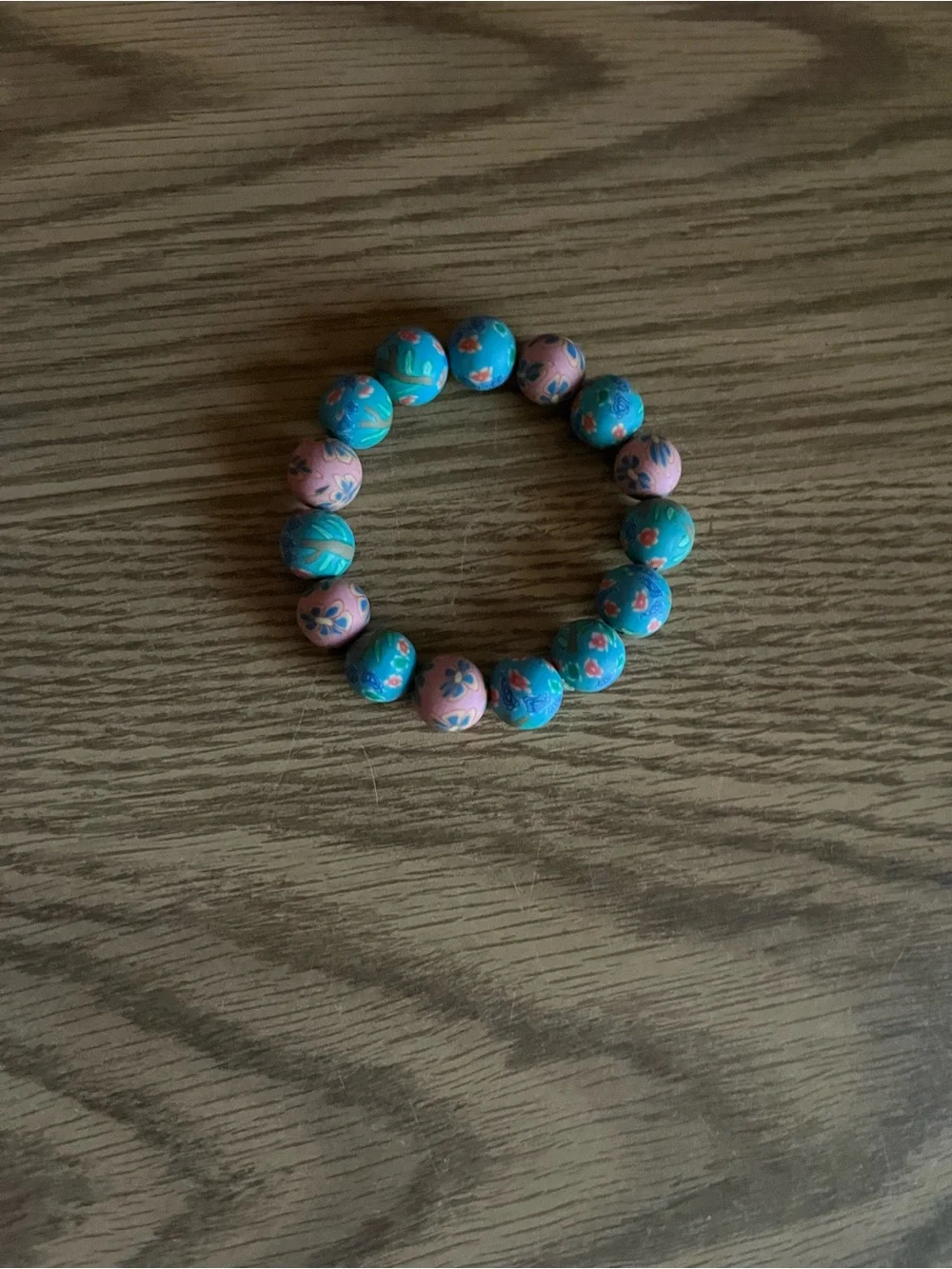 Pink and Blue Tribal Bracelet with Floral Patterned Beads